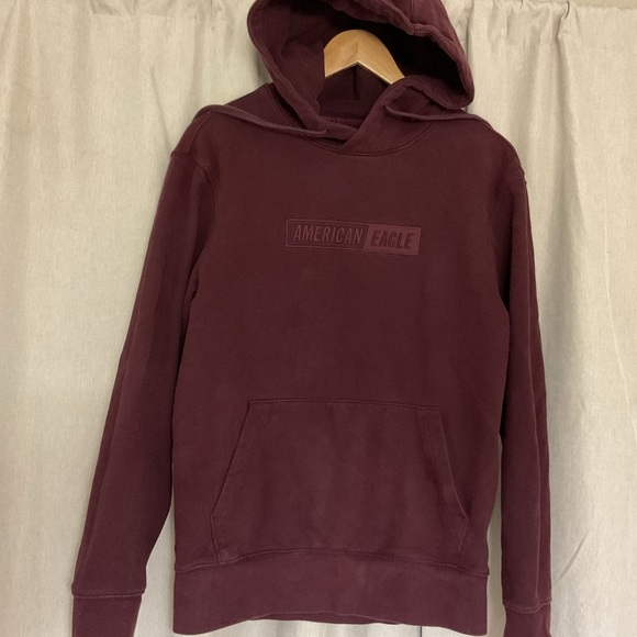 American Eagle Hoodie Men's Small Red Maroon Sweatshirt Long Sleeve Pockets - Picture 1 of 13